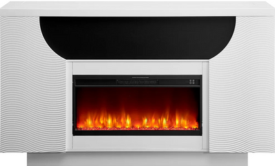 White electric fireplace with wavy design and glowing interior