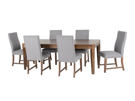 8 Piece Brown & Gray Upholstered Dining Room Set with Server