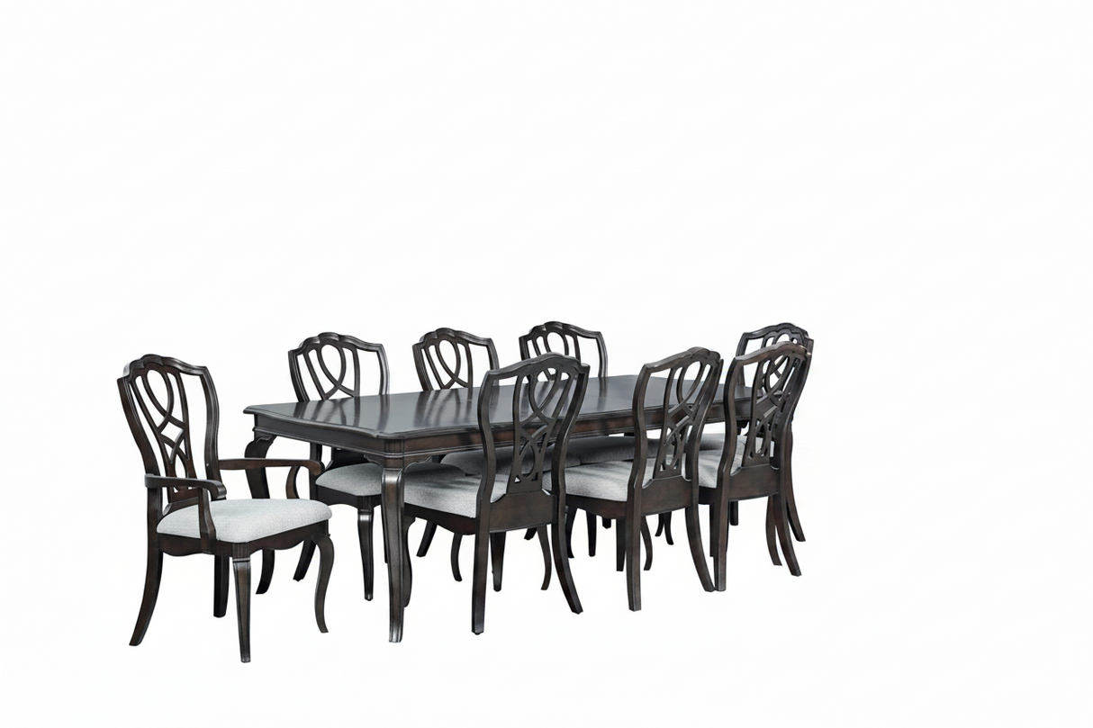 9-Piece Traditional Dining Set in Espresso (Table + 8 Upholstered Chairs)