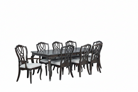 Dining table set with chairs on a white background