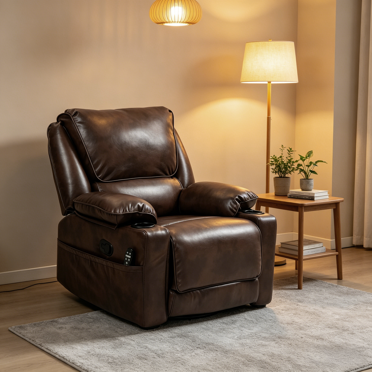 Dark Brown Swivel Rocker Massage Recliner Chair with Cup Holders