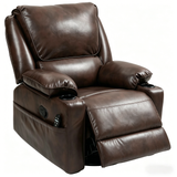 Dark Brown Swivel Rocker Massage Recliner Chair with Cup Holders