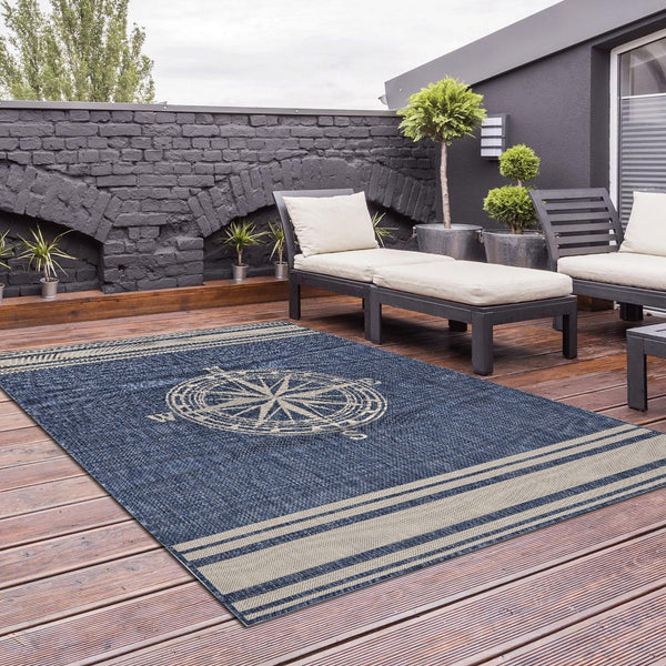 3' X 5' Outdoor / Indoor Area Rug - Blue / Gray