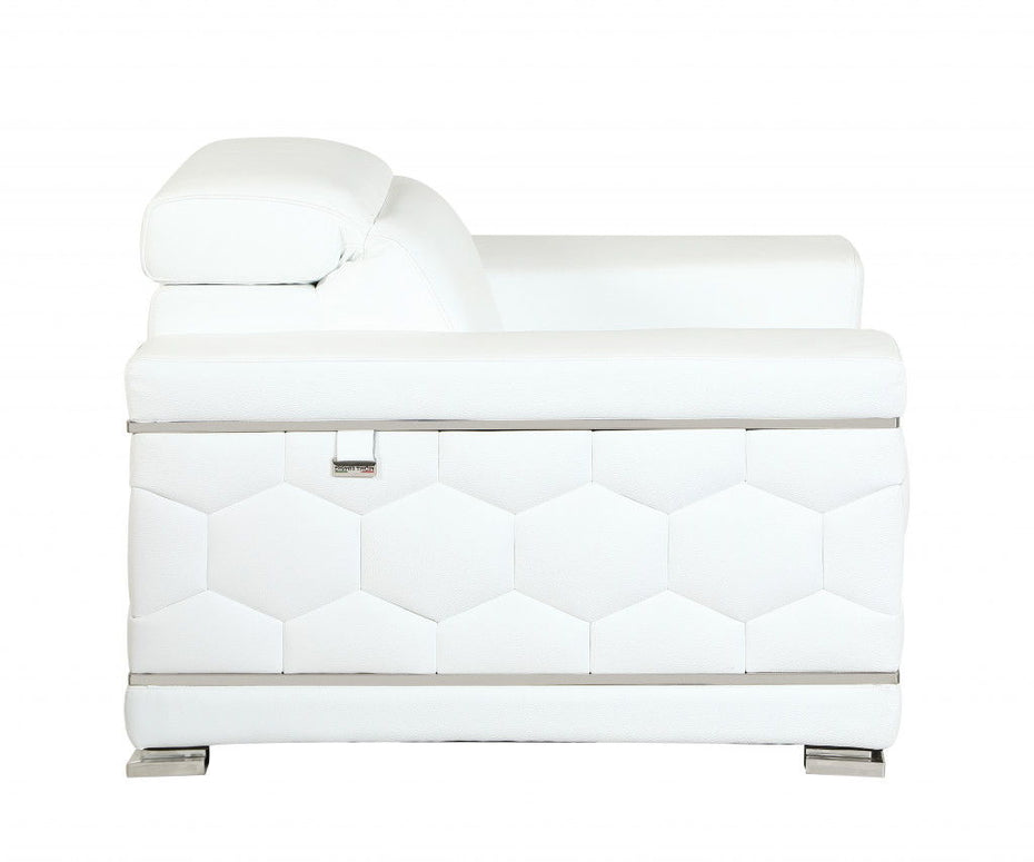 Sofa Italian Leather With Silver Legs - White