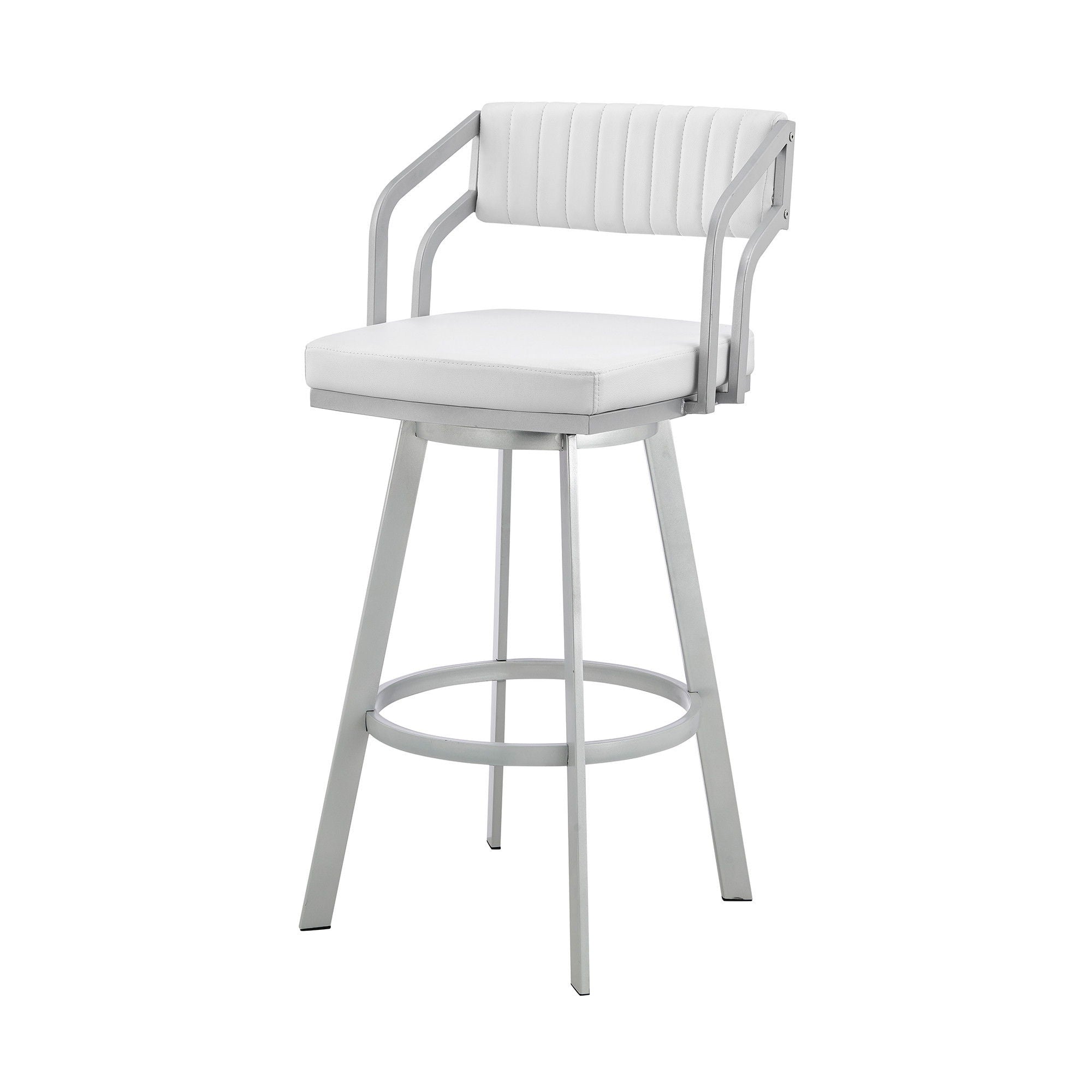 40" Swivel Low Back Bar Height Bar Chair - White / Silver