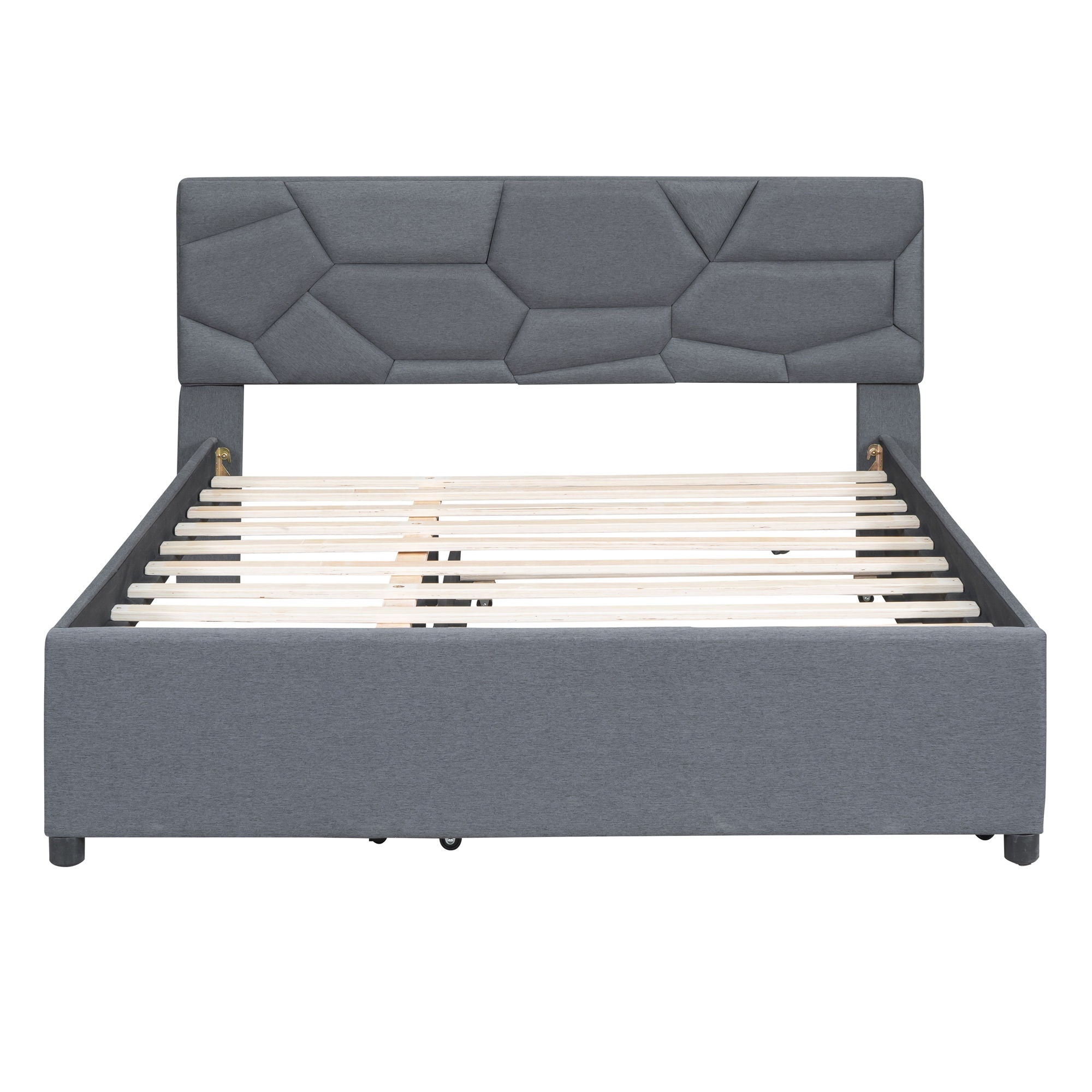 Upholstered Platform Bed With Brick Pattern Headboard And Twin Long Size Trundle