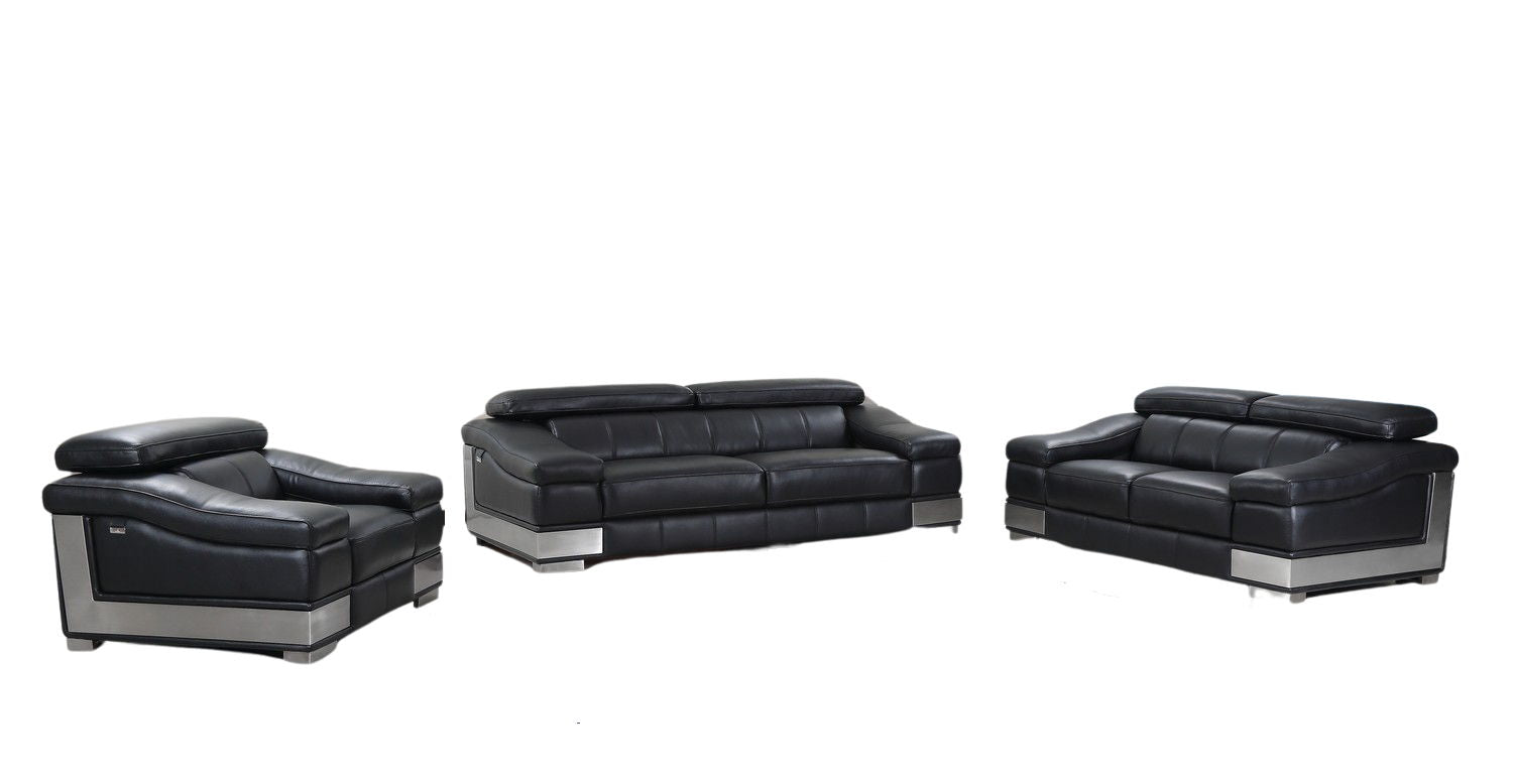 Three Piece Six Person Italian Leather Indoor Seating Set - Black