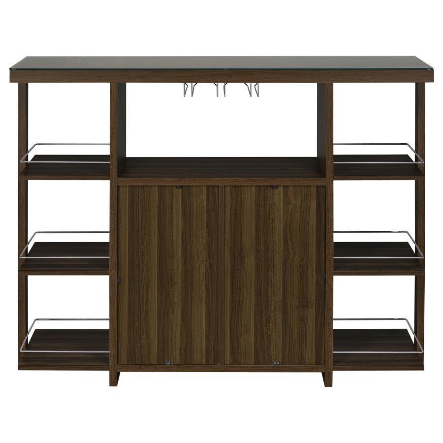 Evelio - 6-Shelf Glass Top Home Bar Wine Cabinet - Walnut