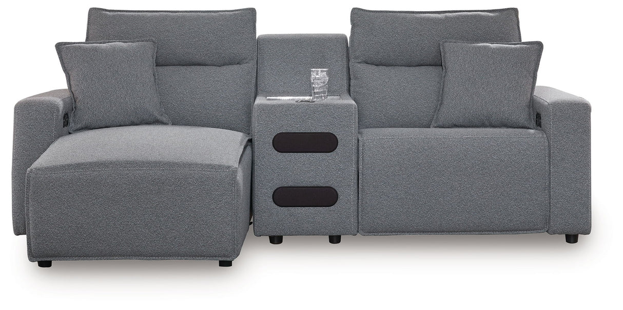 Modmax - Salt And Pepper - Reclining Sectional Gray 3 Pc. Left Arm Facing Chaise Power Reclining Sectional With Audio Console by Signature Design by Ashley® | Bel Furniture