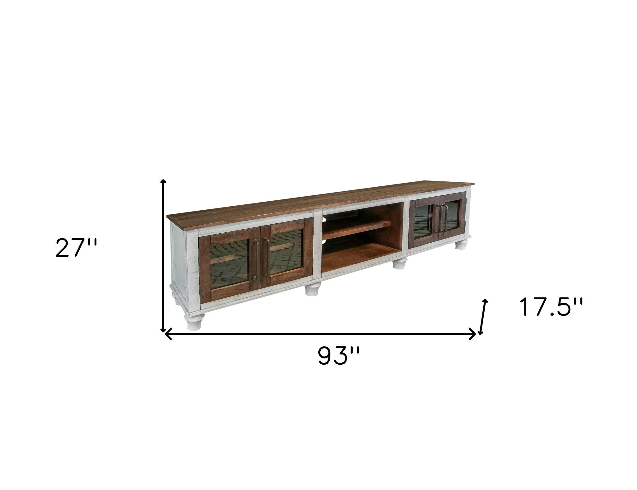 Solid Wood Cabinet Enclosed Storage Distressed TV Stand - Brown / Ivory