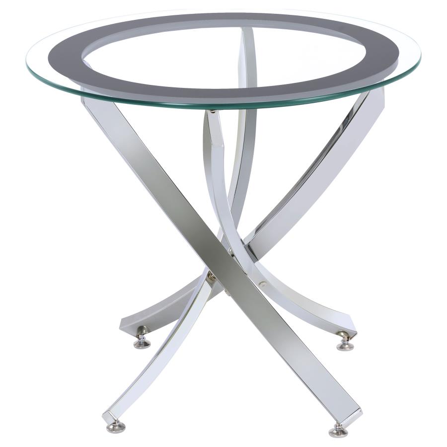 Brooke Round Glass Top Side End Table Metal Base