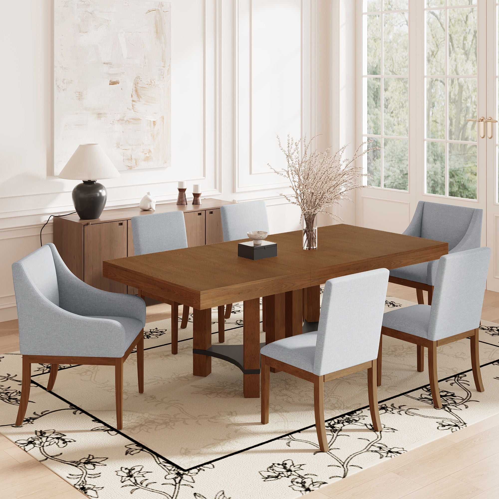 Topmax - 7 Piece Rustic Extendable Dining Table Set With Removable Leaf, 2 Arm Chairs And 4 Armless Chairs