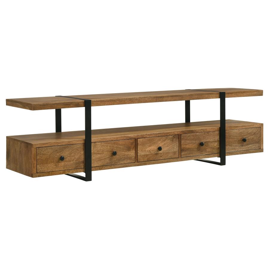 Otto 5-Drawer Mango Wood TV Stand Media Console Brown