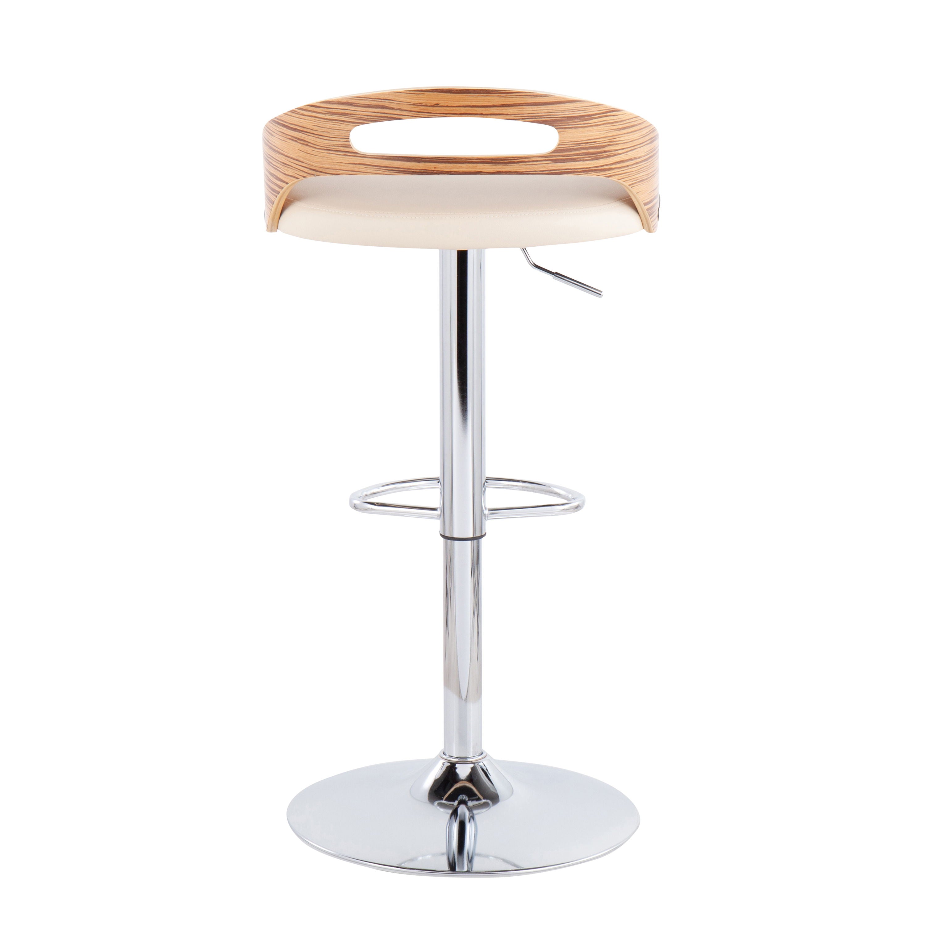 Cassis - Mid-Century Modern Adjustable Barstool With Swivel (Set of 2) - Chrome / Zebra / Cream