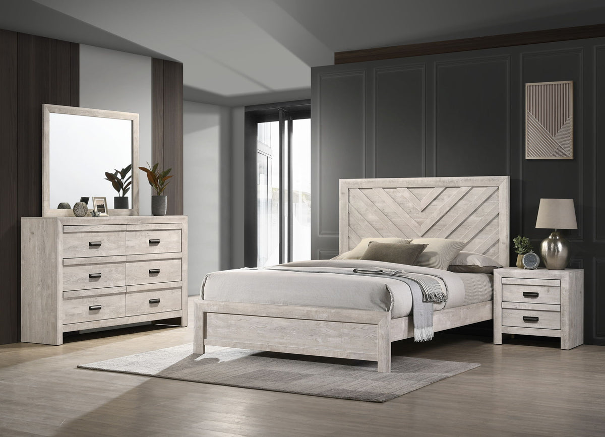 Valor - Bedroom Set Beige 4 Pc. Bed, Dresser, Mirror, Nightstand by Crown Mark | Bel Furniture