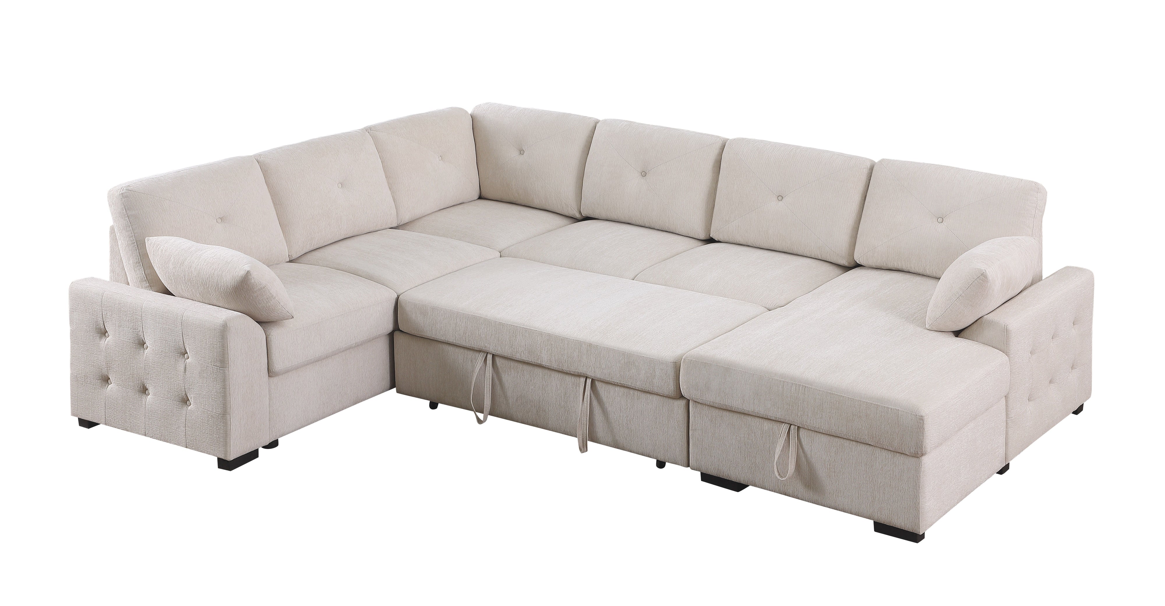 Nyhan - Upholstered Corner Sectional With Pull Out Loveseat And Storaged Chaise