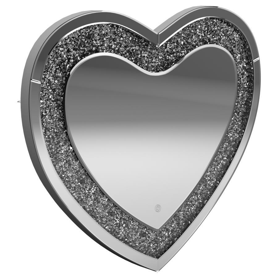 Aiko - Heart Shaped LED Light Wall Mirror - Silver by CoasterEssence | Bel Furniture