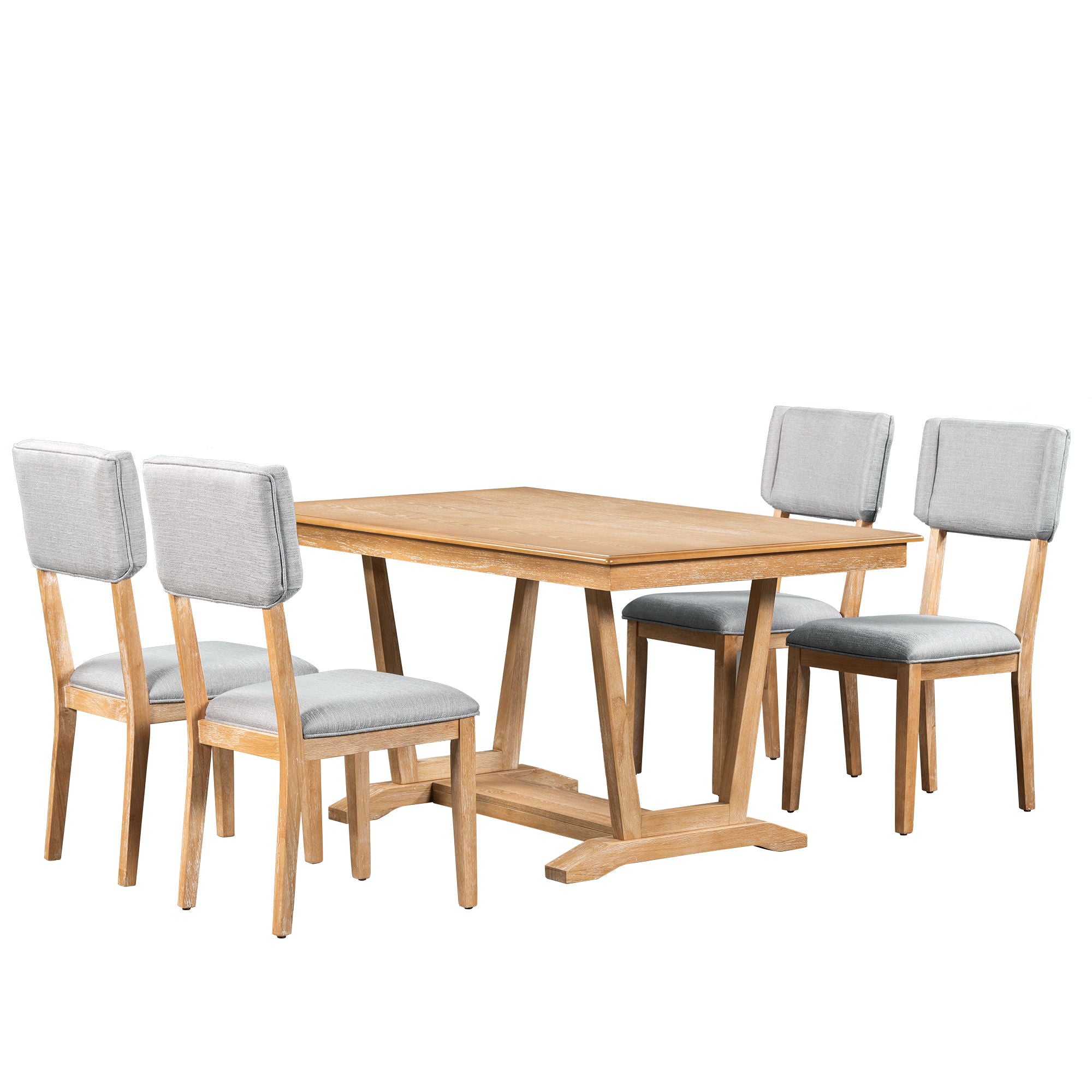 Topmax - 5 Piece Rustic Dining Table Set With 4 Upholstered Chairs, Rectangular Dining Table With Trestle Table Base