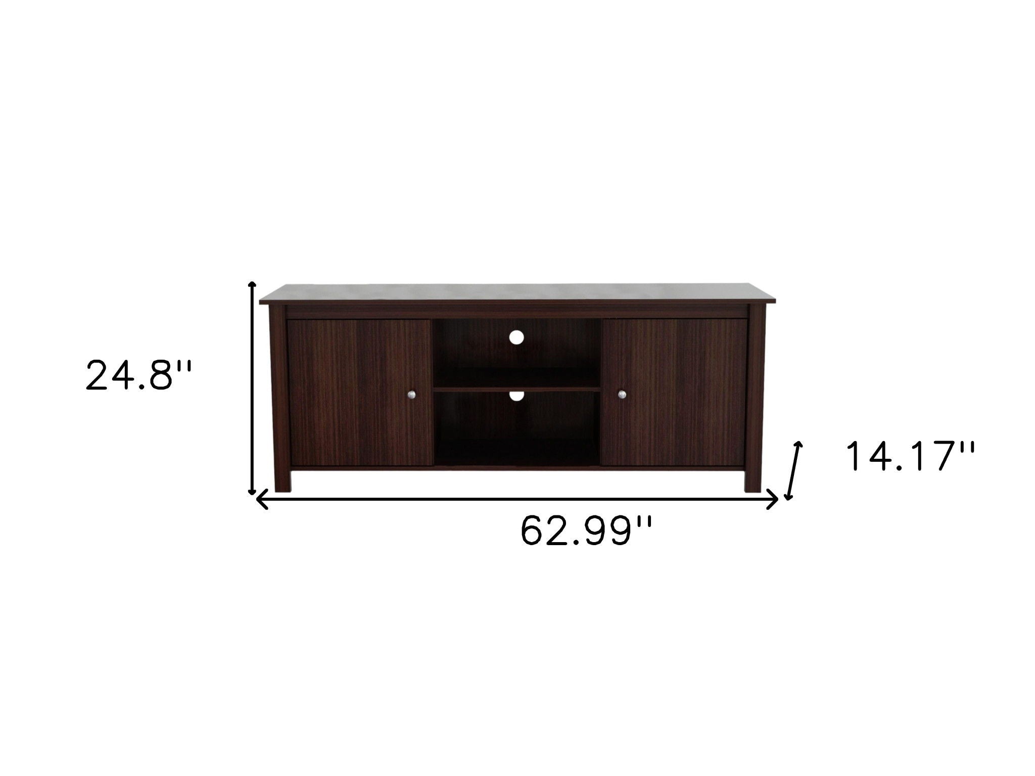 Wood And Metal Cabinet Enclosed Storage Mirrored TV Stand - Dark Brown