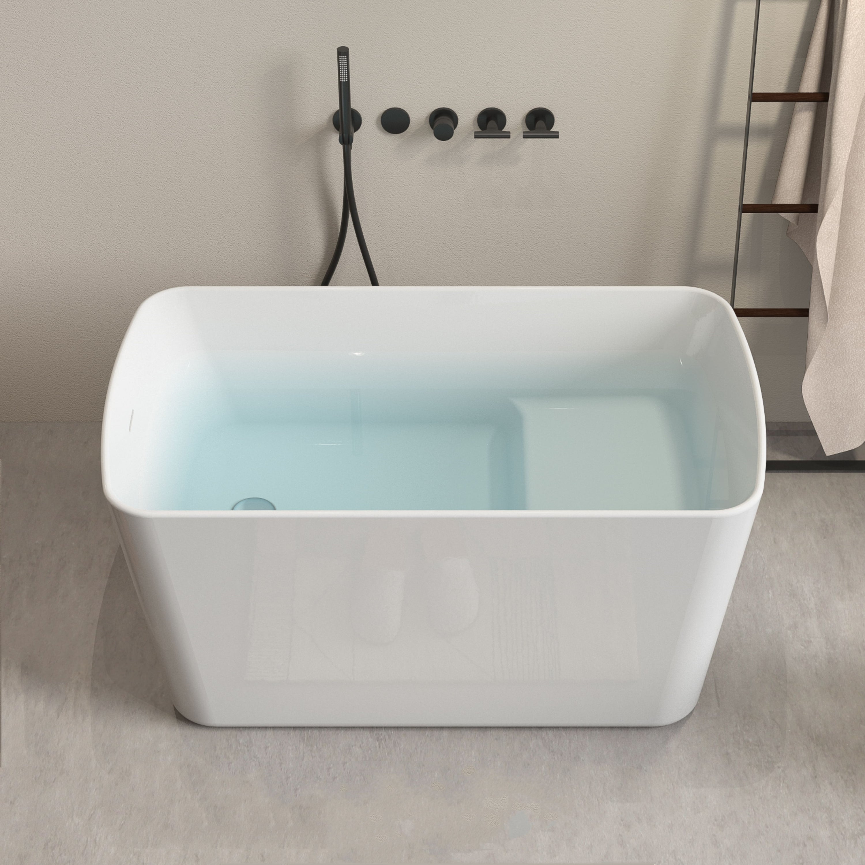 49'' Acrylic Freestanding Soaking Bathtub, Square-Shape Japanese Soaking Hot Tub, Sit-In Design With Chrome Overflow And Drain For Express Delivery 23Amazing-49 (W1920P179228) - Glossy White