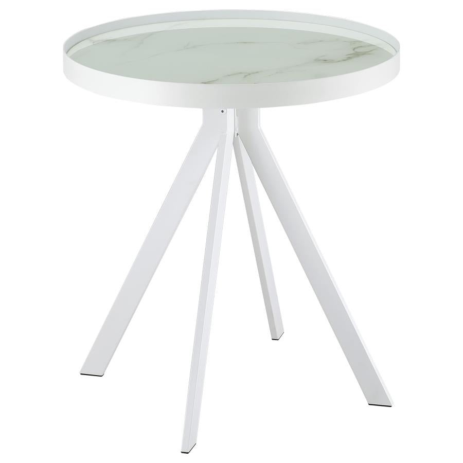 Briggs Round Marble Printed Glass Top End Side Table