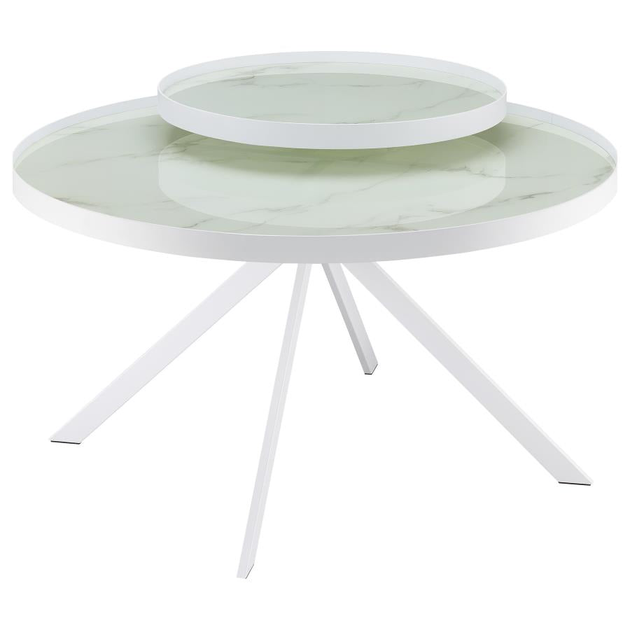 Briggs Round Marble Printed Glass Top Coffee Table