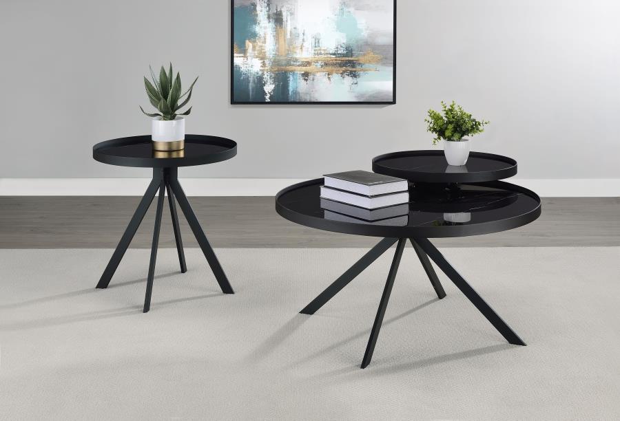 Briggs - Round Marble Printed Glass Top End Side Table
