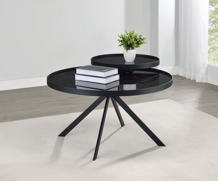 Briggs - Round Marble Printed Glass Top Coffee Table