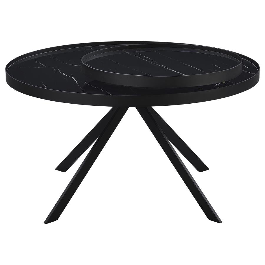 Briggs - Round Marble Printed Glass Top Coffee Table