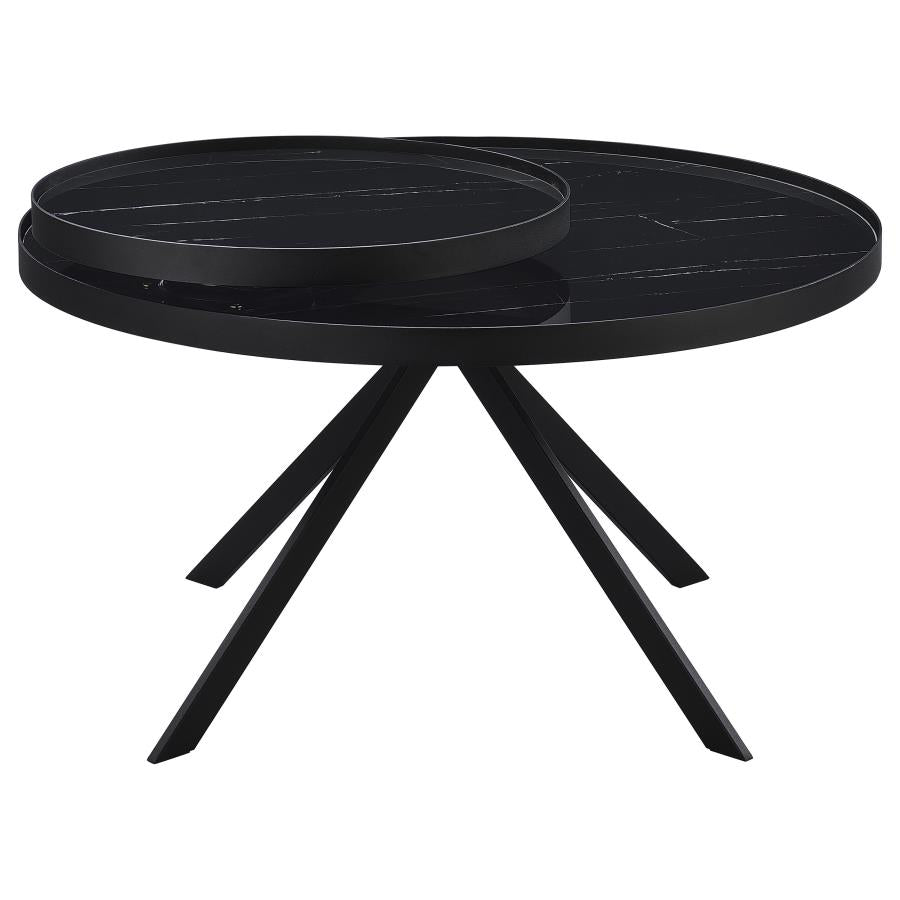 Briggs - Round Marble Printed Glass Top Coffee Table