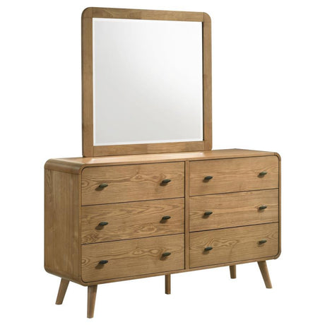 Robyn - 6-Drawer Bedroom Dresser And Mirror Light Brown by CoasterEssence | Bel Furniture