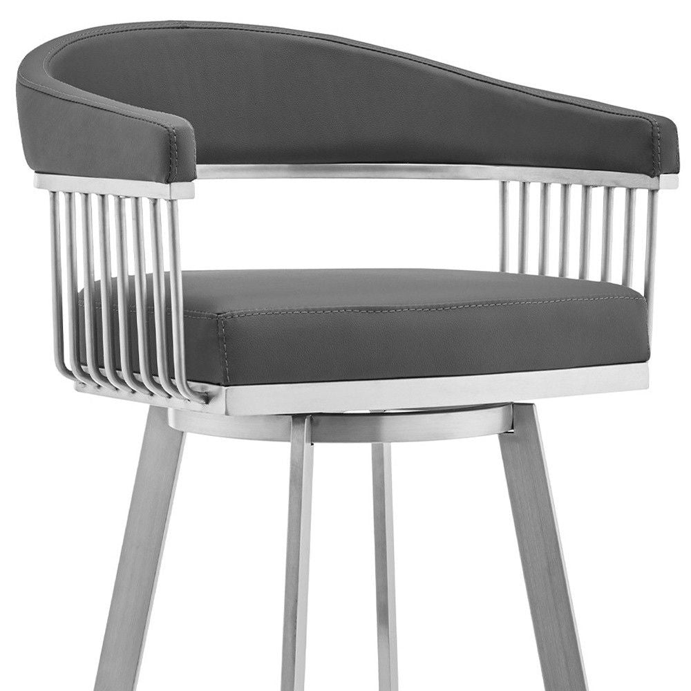 38" Swivel Backless Bar Height Bar Chair - Gray / Silver