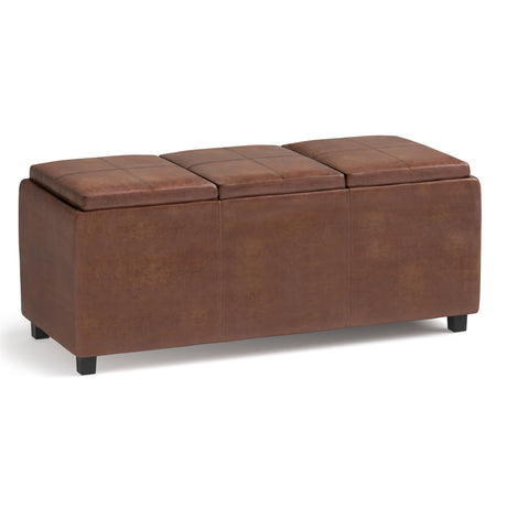 Avalon - Upholstered Storage Ottoman Light Brown Faux Leather by Simpli-Home | Bel Furniture