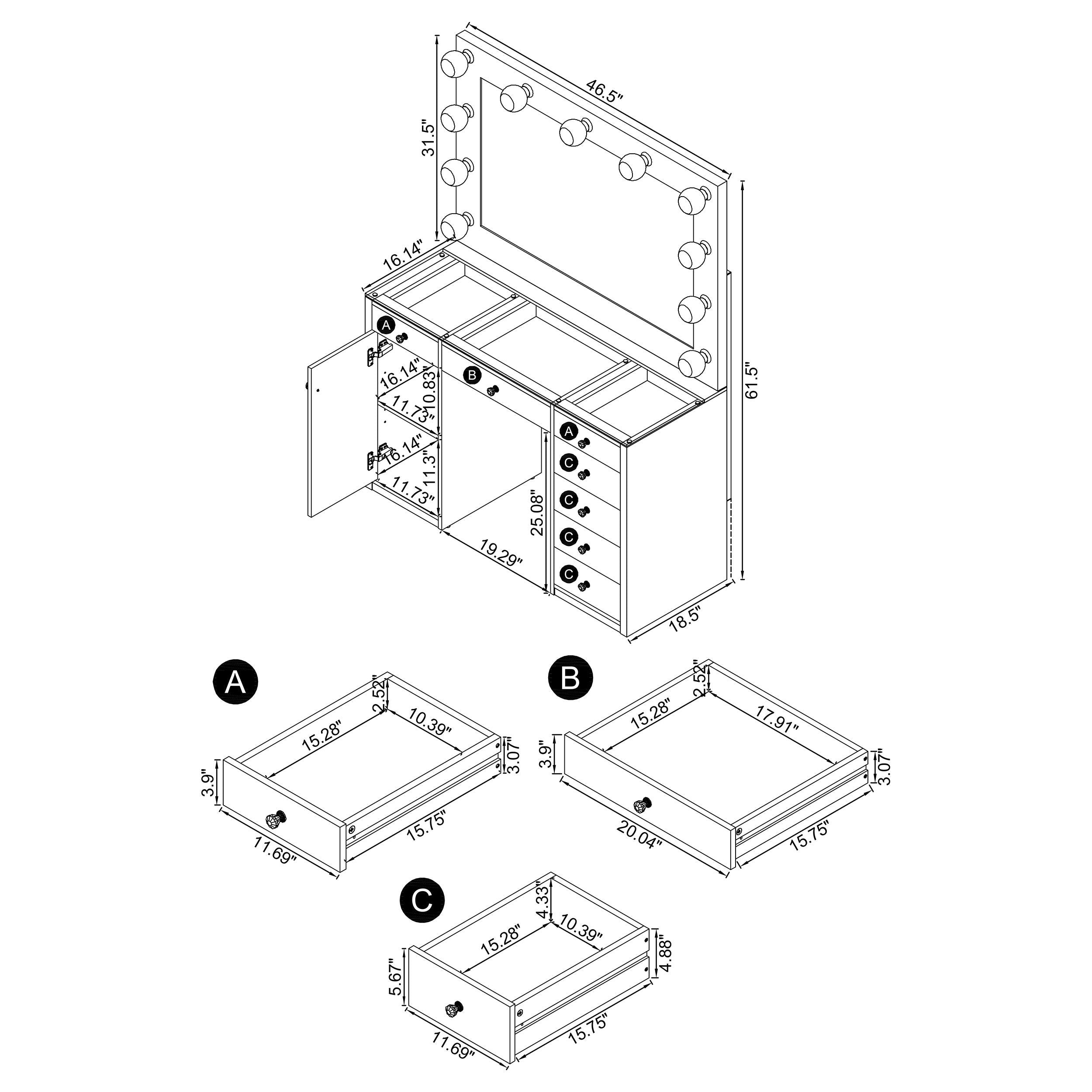 Acena - 7-Drawer Vanity Set With Lighting