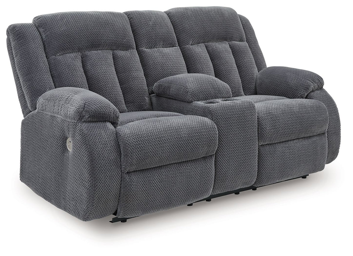 Observation - Steel - Double Reclining Power Loveseat With Console by Signature Design by Ashley® | Bel Furniture