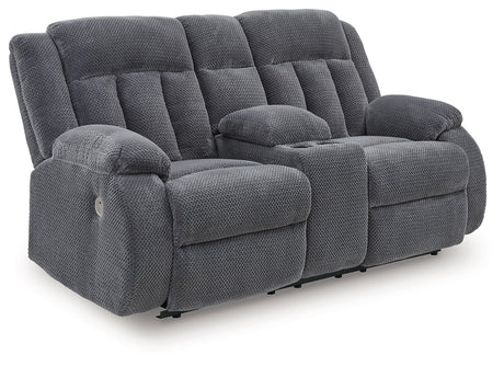 Observation - Steel - Double Reclining Power Loveseat With Console by Signature Design by Ashley® | Bel Furniture