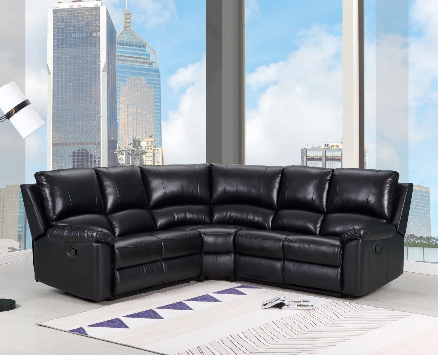 Polyester Blend Power Reclining U Shaped Three Piece Corner Sectional - Black