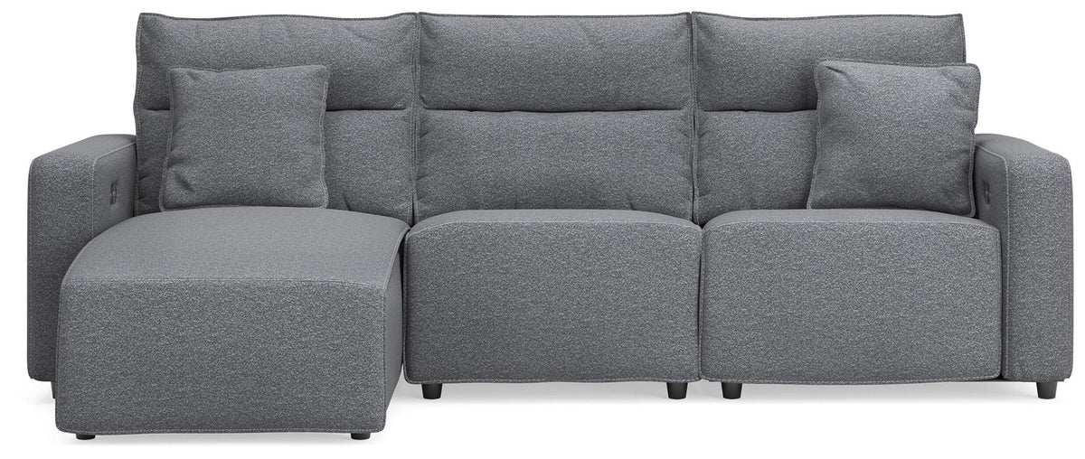 Gray reclining sectional sofa with chaise lounge and throw pillows - Bel Furniture