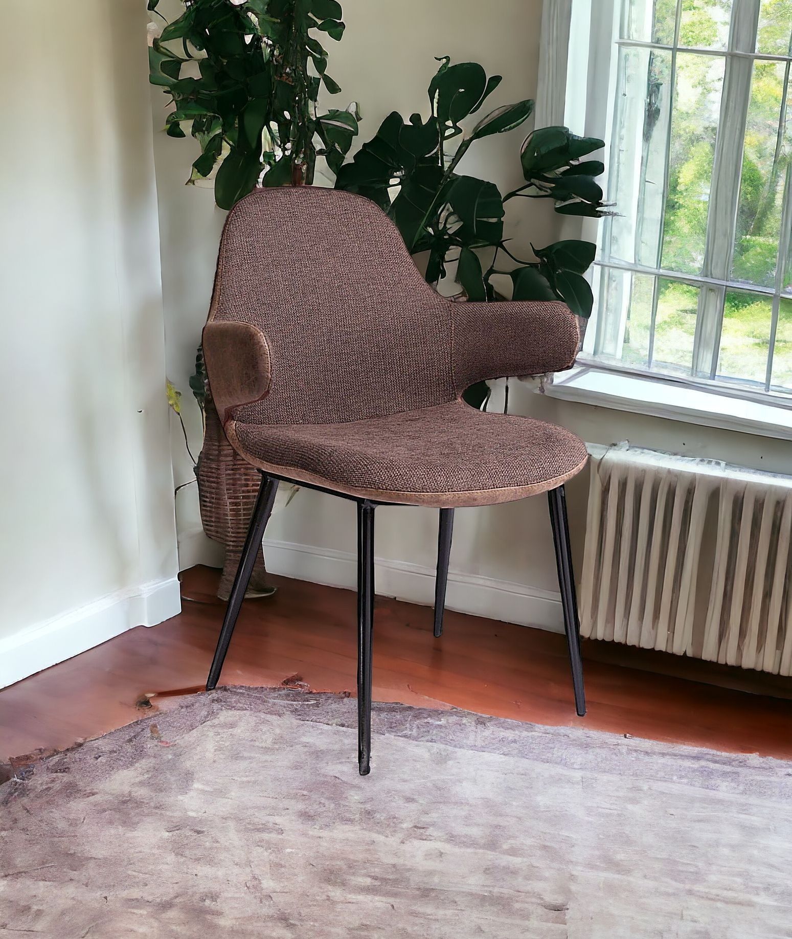 Stylish Fabric And Faux Leather Accent Chair - Brown