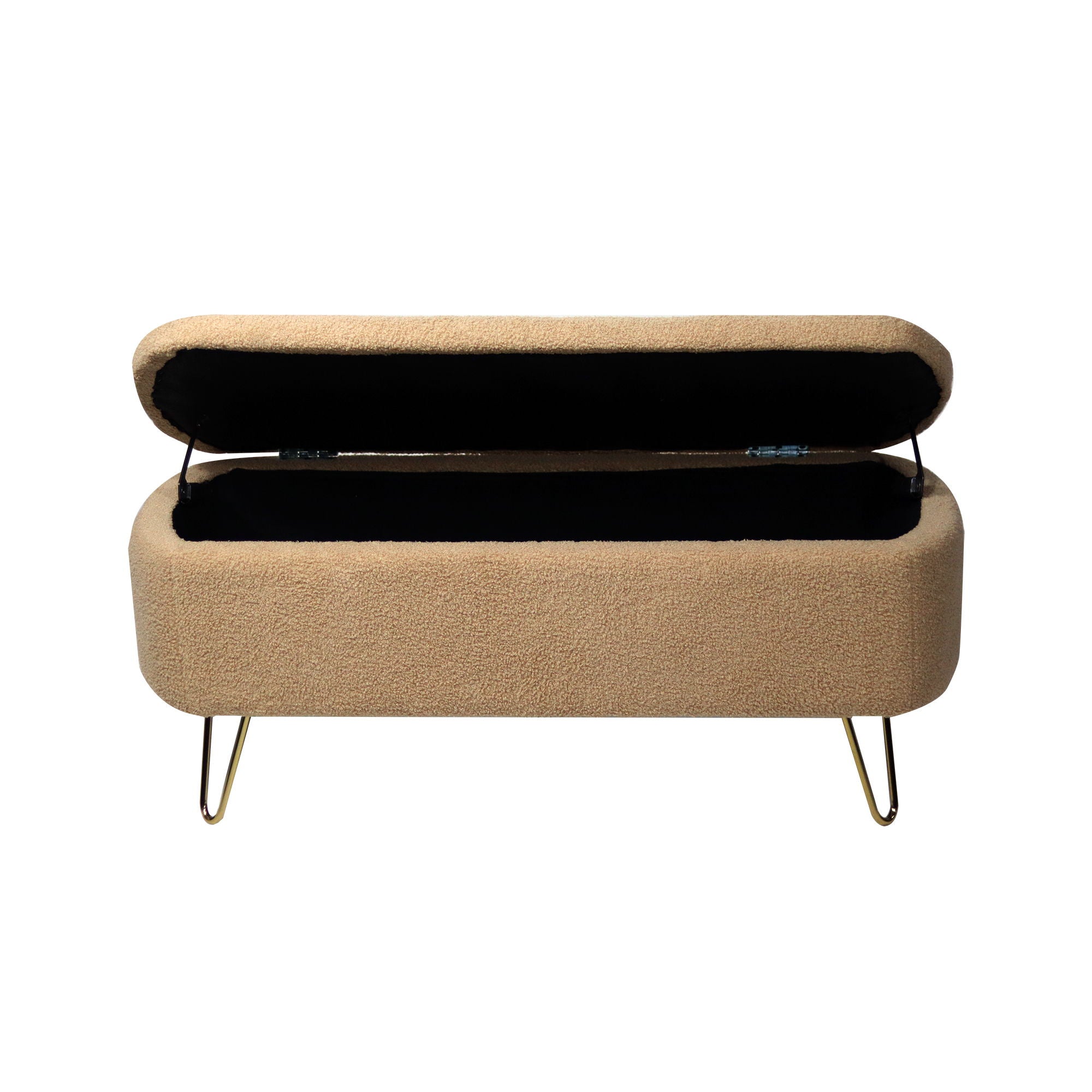 Storage Ottoman Bench For End Of Bed Gold Legs, Modern Camel Faux Fur Entryway Bench Upholstered Padded With Storage For Living Room Bedroom