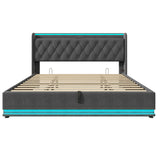 Upholstered Bed, 360 Surround LED Function, Remote Control, Hydraulic Storage Bed With USB, Type-C Charging (Without Mattress)