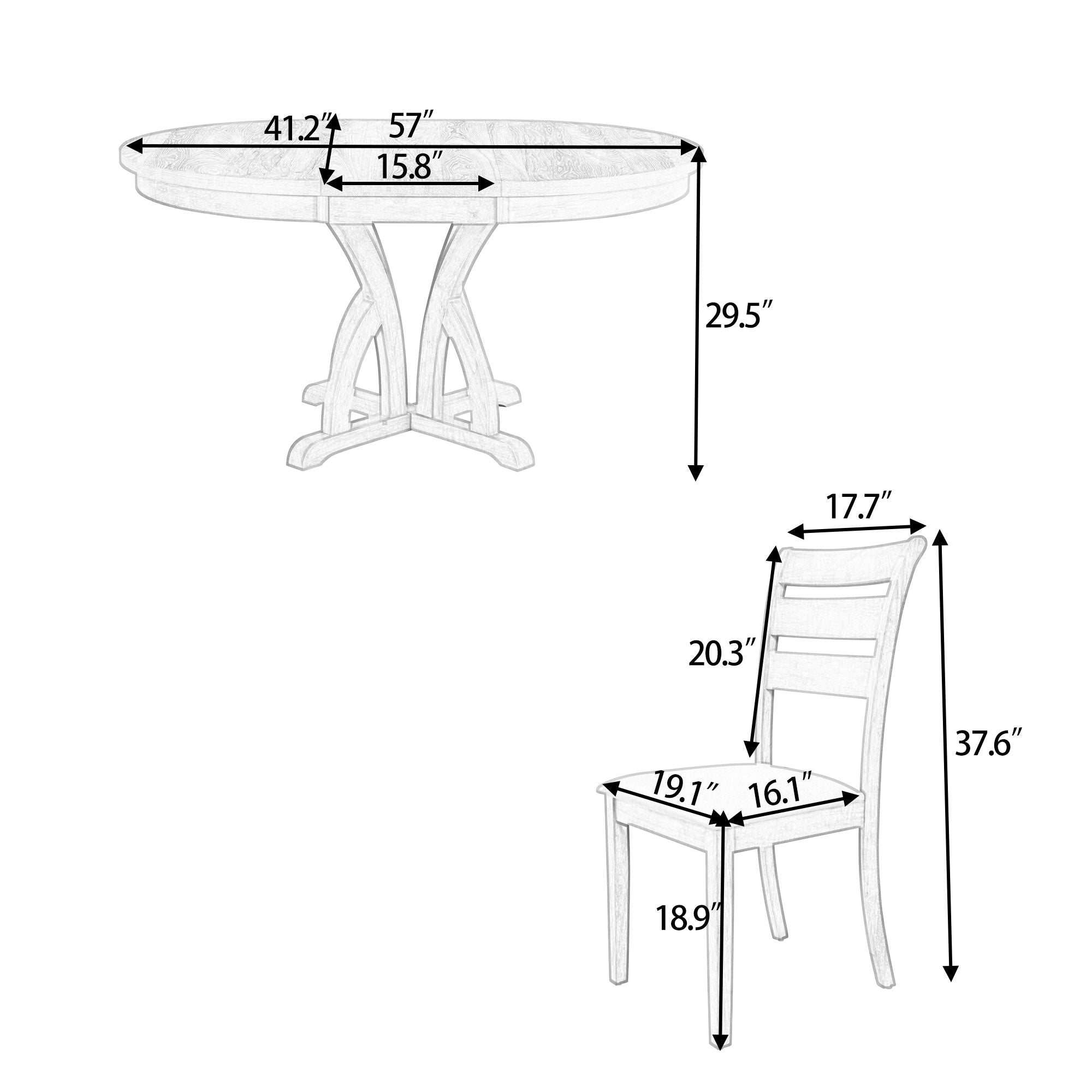 Topmax - 5 Piece Farmhouse Round Pedestal Extending Dining Table Set Extendable Kitchen Table Set With Removable Leaf And Ladder Back Dining Chairs For Small Places