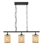 Elysian - 3 Lights Island With Natural Shade Farmhouse Chain Ceiling Lamp - Black / Rattan by Ashcroft Furniture | Bel Furniture