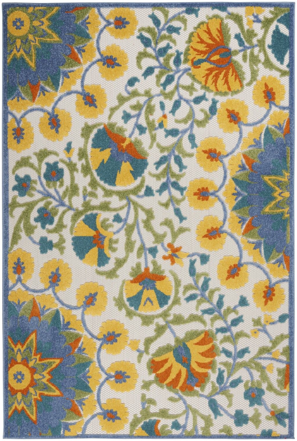 4' X 6' Floral Indoor / Outdoor Area Rug - Multicolor