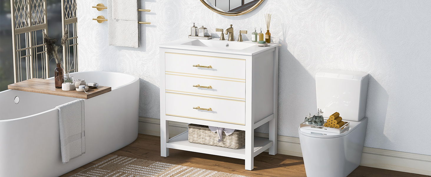 Modern Bathroom Vanity Cabinet Combo With Open storage, Two Drawers