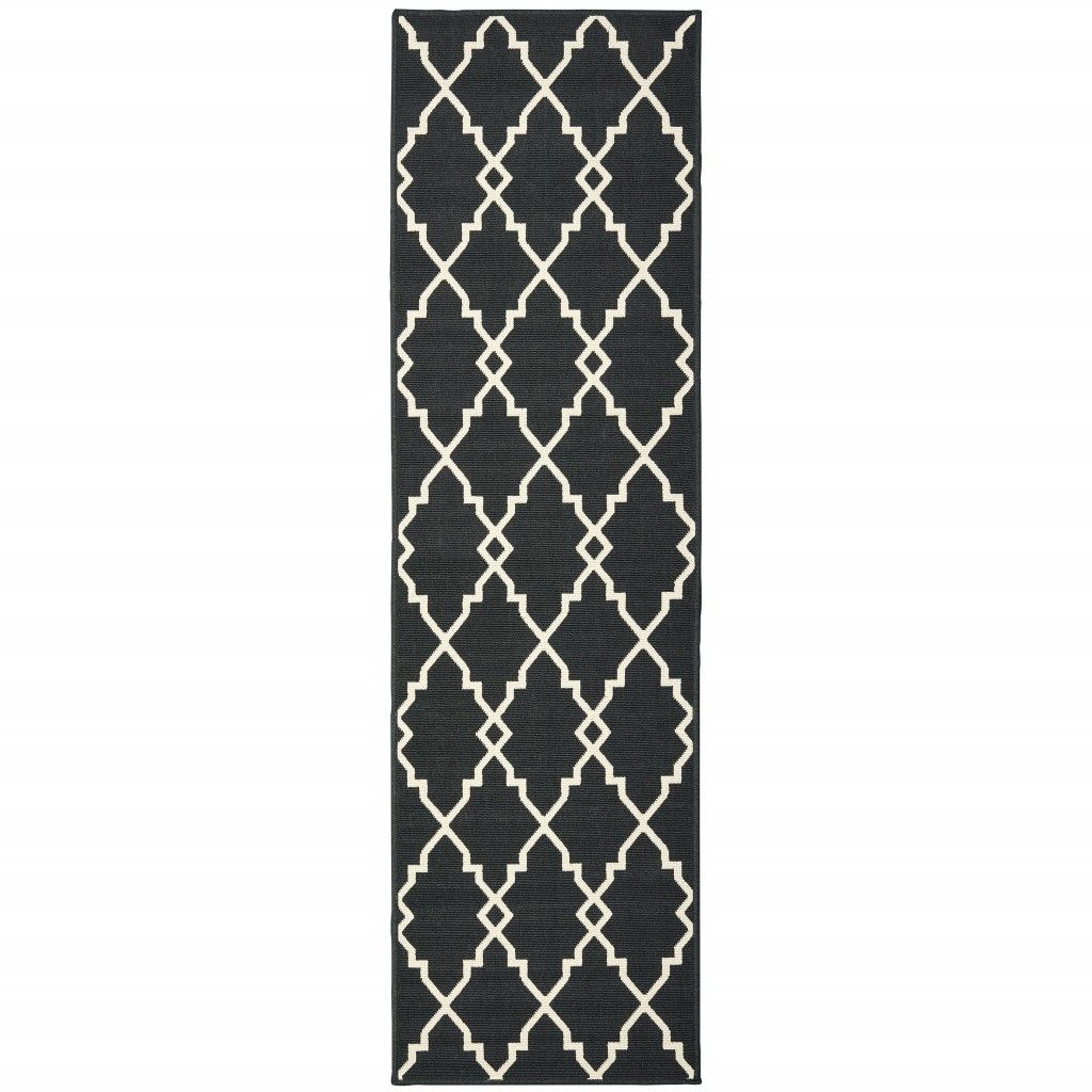 2' X 8' Indoor / Outdoor Area Rug - Black / Ivory