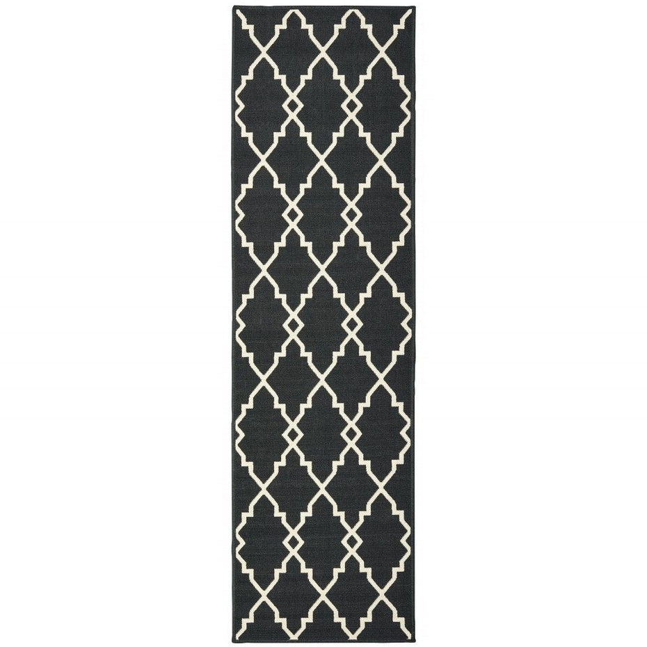 2' X 8' Indoor / Outdoor Area Rug - Black / Ivory