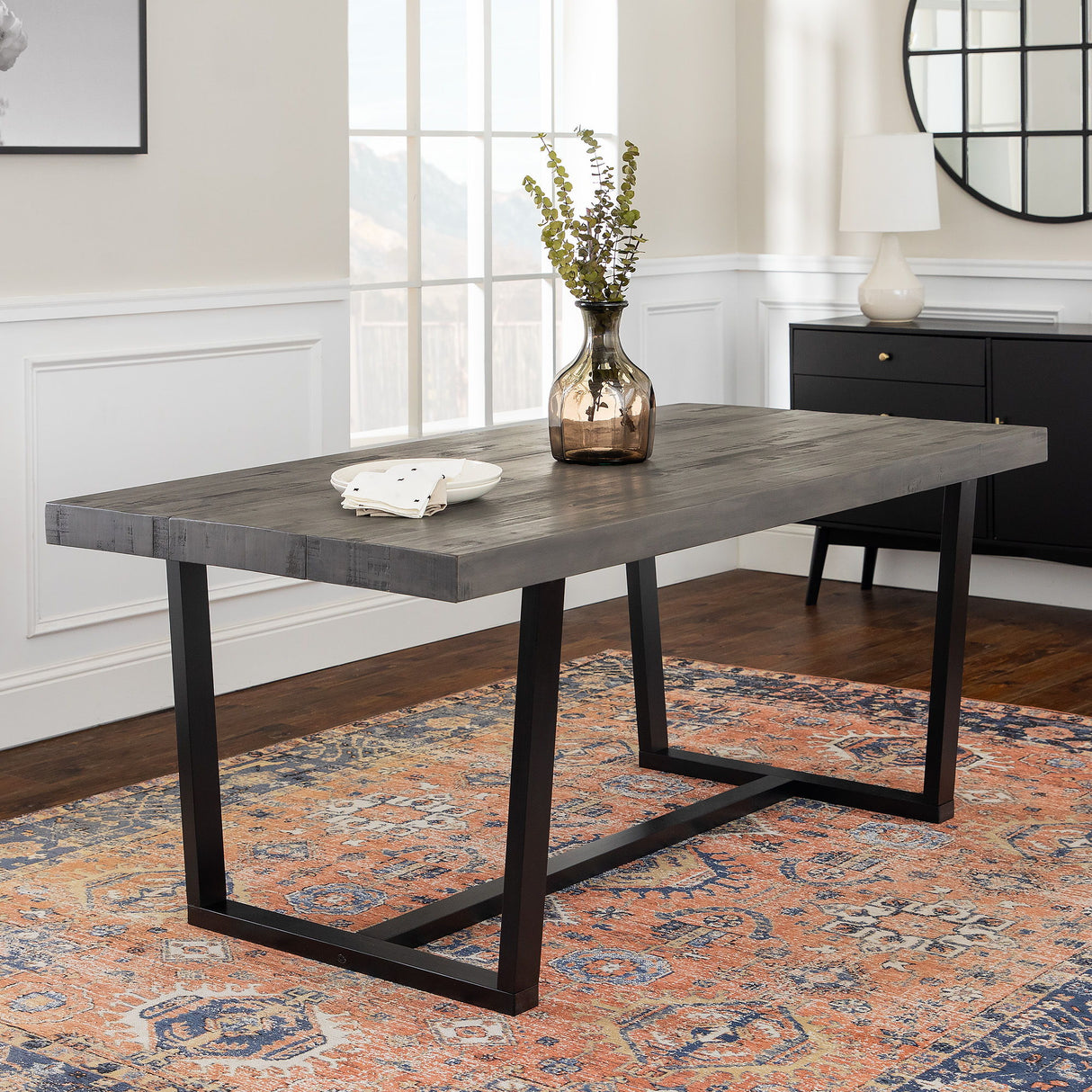 Modern Distressed Solid Wood And Metal Open Frame Dining Table by Walker Edison | Bel Furniture