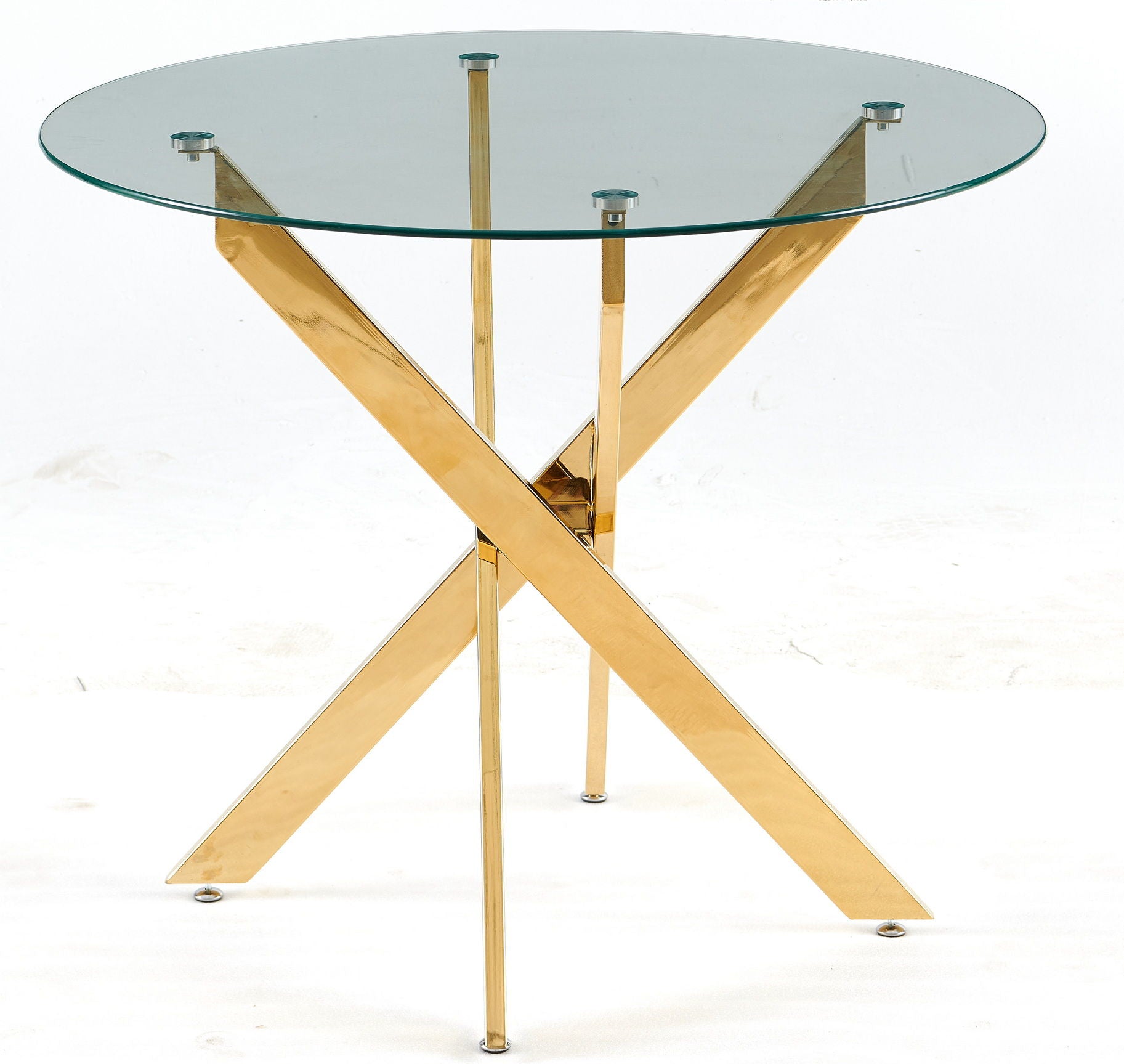 Dining Table With Cross Metal Leg And Tempered Glass, Modern Space Saving Kitchen Table For Living Room