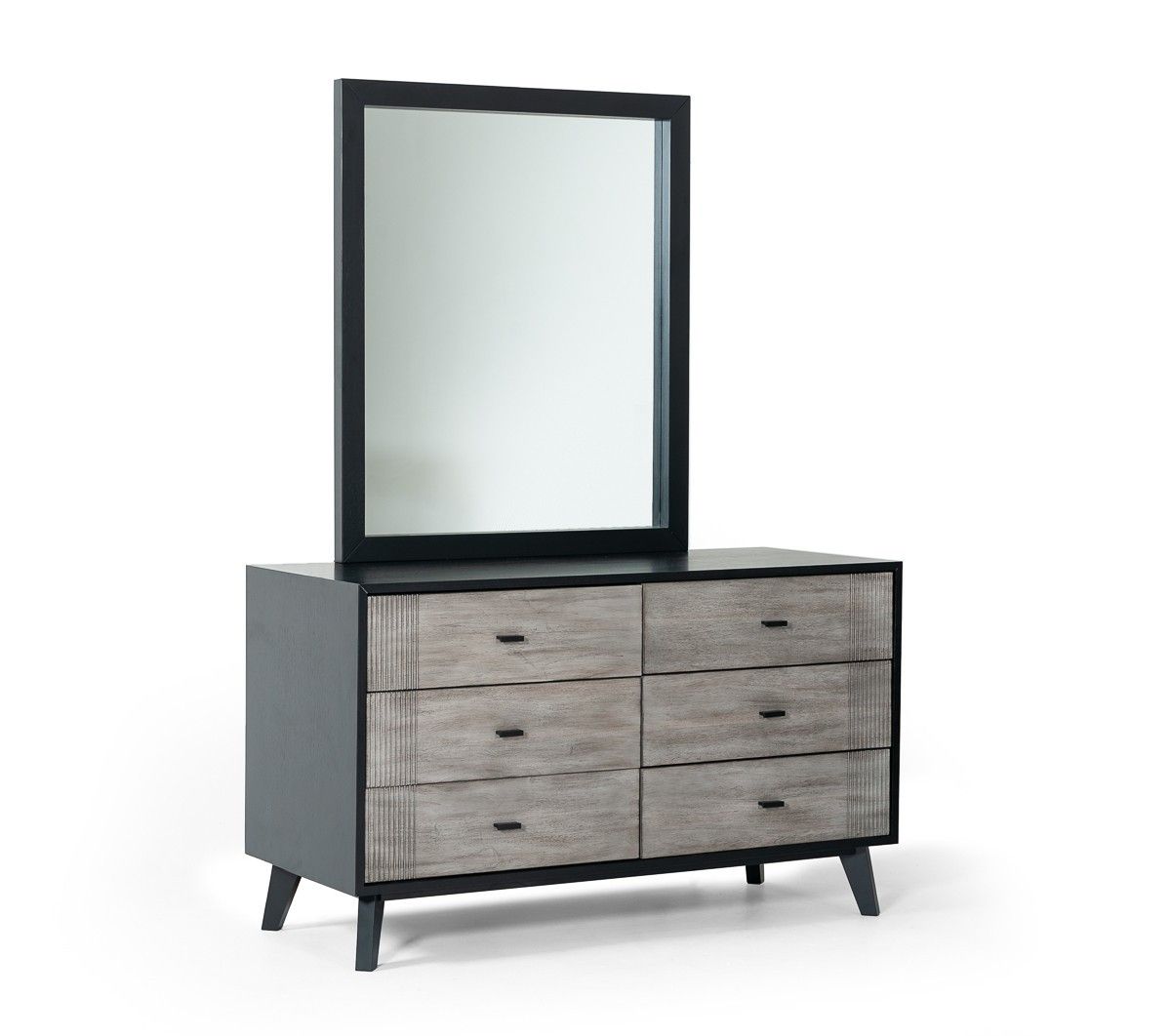 Solid Wood Six Drawer Double Dresser - Gray / Black